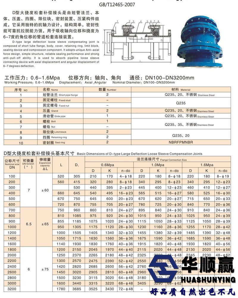 大挠度补偿接头技术参数