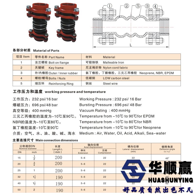 丝扣软连接尺寸表